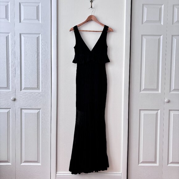 Hervé Léger Sheer Fluted Black Striped Stretch Knit Gown - Picture 6 of 12
